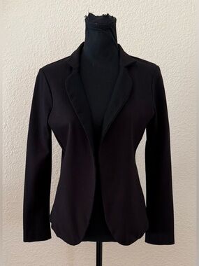 Jarbo Black Stretch Blazer Open Front Notched Lapel Size 1 (S)